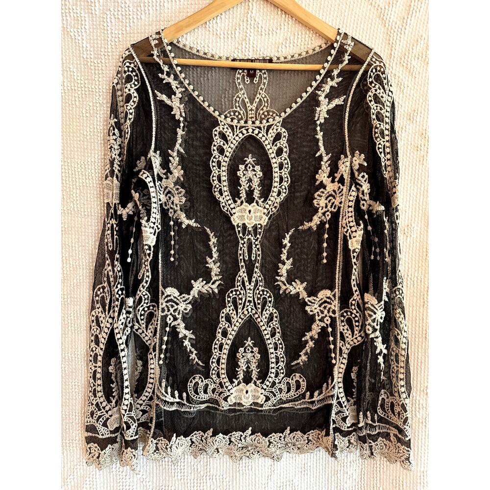HONEYPOT Black Sheer Top Size Medium Lace